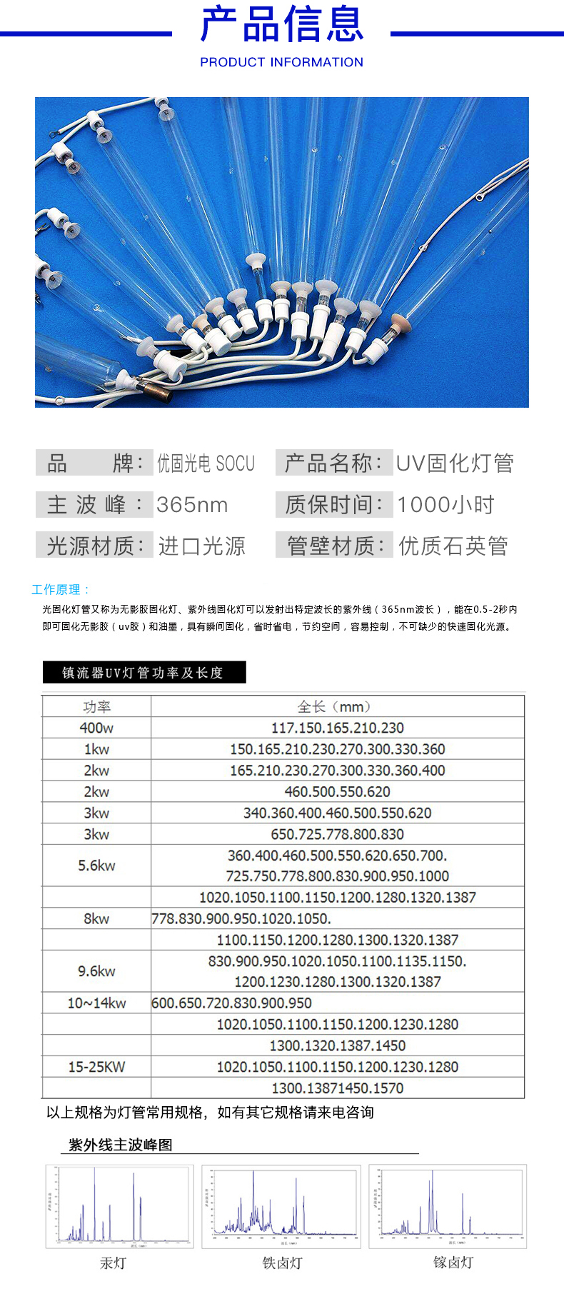 鸿发/兆龙印刷uv灯管常用规格表